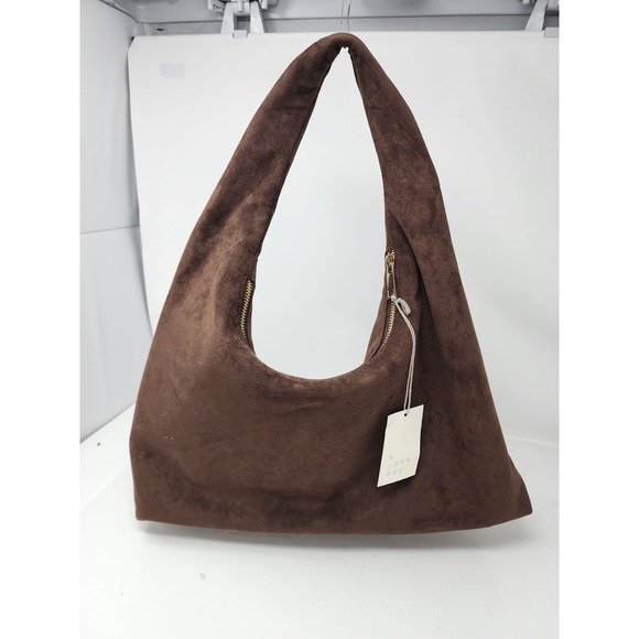 a new day Handbags - A New Day Brown Faux Suede Slouchy Hobo Handbag Gold Zipper Shoulder Bag NWT